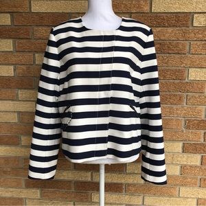 Banana Republic Mix Stripe Jacket Full Zip Pockets Navy White Size 14 NWT